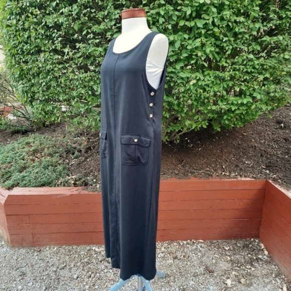 Vintage Dresses & Skirts - Talbots Vintage 90's Overalls Jumper Pocket Dress Tencel Lyocell Black Small